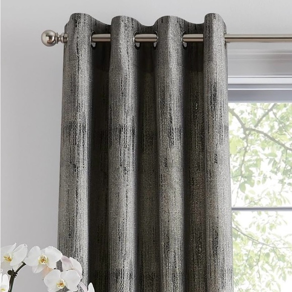 DKNY Basalt Jacquard Grommet Window Curtain Panel Pair 84” Black Ice - Picture 3 of 8